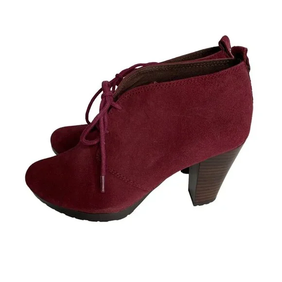 Giani Bernini Lace Up Ankle Bootie 7.5 Burgundy Suede Leather Block Heel - Picture 3 of 6